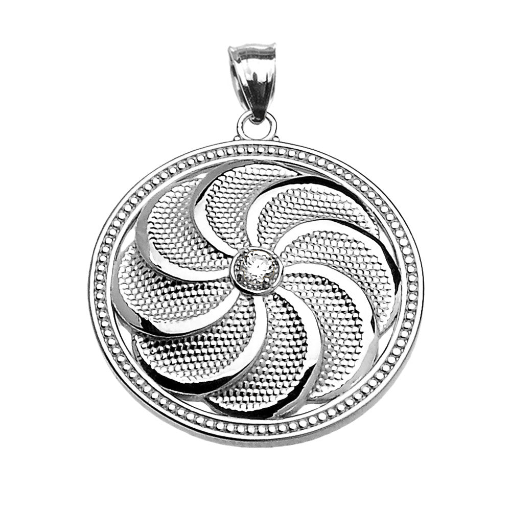 Sterling Silver Shield Armenian Eternity Diamond Pendant Necklace