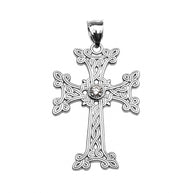 Sterling Silver Armenian Cross Solitaire Cubic Zirconia Religious Pendant Necklace