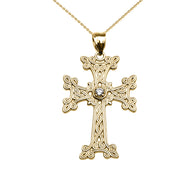 Gold Armenian Cross Solitaire Cubic Zirconia Pendant Necklac(Available in Yellow/Rose/White Gold)