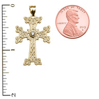 Gold Armenian Cross Solitaire Cubic Zirconia Pendant Necklac(Available in Yellow/Rose/White Gold)