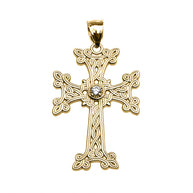 Gold Armenian Cross Solitaire Cubic Zirconia Pendant Necklac(Available in Yellow/Rose/White Gold)