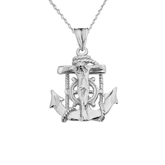 Small Sterling Silver Anchor Crucifix Pendant Necklace