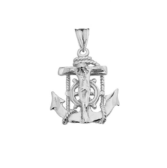 Small Sterling Silver Anchor Crucifix Pendant Necklace
