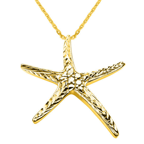 Gold Diamond Cut Starfish Pendant Necklace(Available In Yellow/Rose/White Gold)