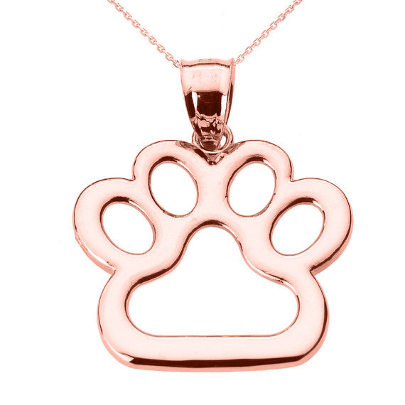 Gold Dog Paw Print Pendant Necklace(Available In Yellow/Rose/White Gold)