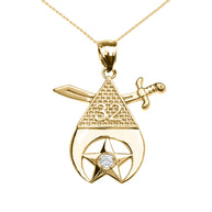 Yellow Gold Freemason Shriners 32nd Degree Diamond Star Eye Of Providence Pendant Necklace