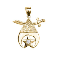 Yellow Gold Freemason Shriners 32nd Degree Diamond Star Eye Of Providence Pendant Necklace