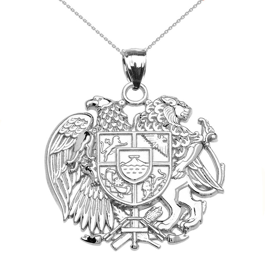 Gold Armenian National Coat of Arms Eagle and Lion Pendant Necklace(Available In Yellow/Rose/White Gold)