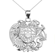 Gold Armenian National Coat of Arms Eagle and Lion Pendant Necklace(Available In Yellow/Rose/White Gold)