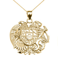 Gold Armenian National Coat of Arms Eagle and Lion Pendant Necklace(Available In Yellow/Rose/White Gold)