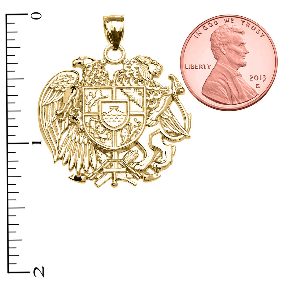 Gold Armenian National Coat of Arms Eagle and Lion Pendant Necklace(Available In Yellow/Rose/White Gold)