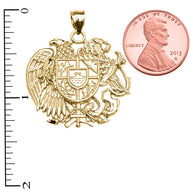 Gold Armenian National Coat of Arms Eagle and Lion Pendant Necklace(Available In Yellow/Rose/White Gold)