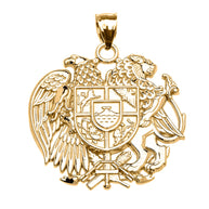 Gold Armenian National Coat of Arms Eagle and Lion Pendant Necklace(Available In Yellow/Rose/White Gold)