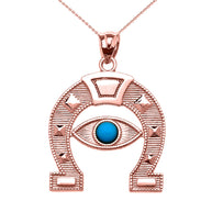 Solid Gold Evil Eye Protection Horse Shoe Good luck Pedant Necklace(Available In Yellow/Rose/White Gold)