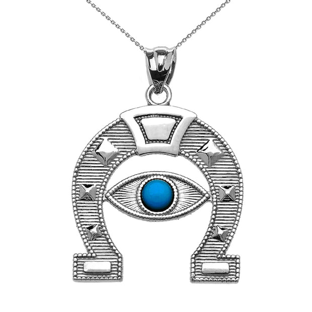 Sterling Silver Evil Eye Protection Horse Shoe Good luck Pedant Necklace