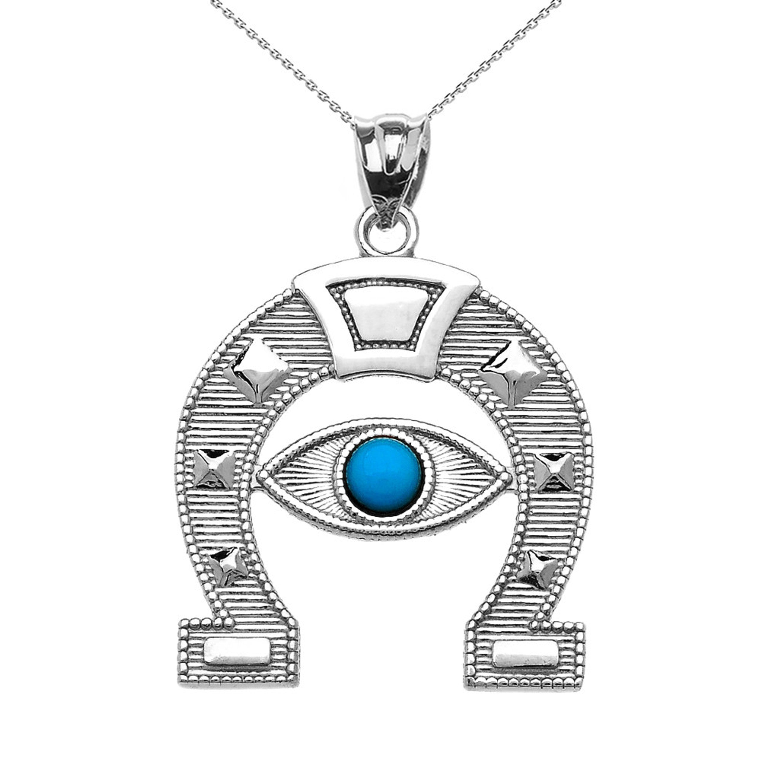 Solid Gold Evil Eye Protection Horse Shoe Good luck Pedant Necklace(Available In Yellow/Rose/White Gold)