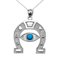 Solid Gold Evil Eye Protection Horse Shoe Good luck Pedant Necklace(Available In Yellow/Rose/White Gold)