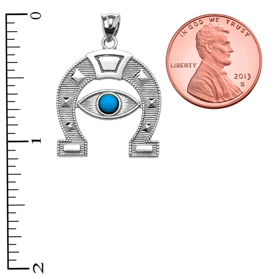 Sterling Silver Evil Eye Protection Horse Shoe Good luck Pedant Necklace
