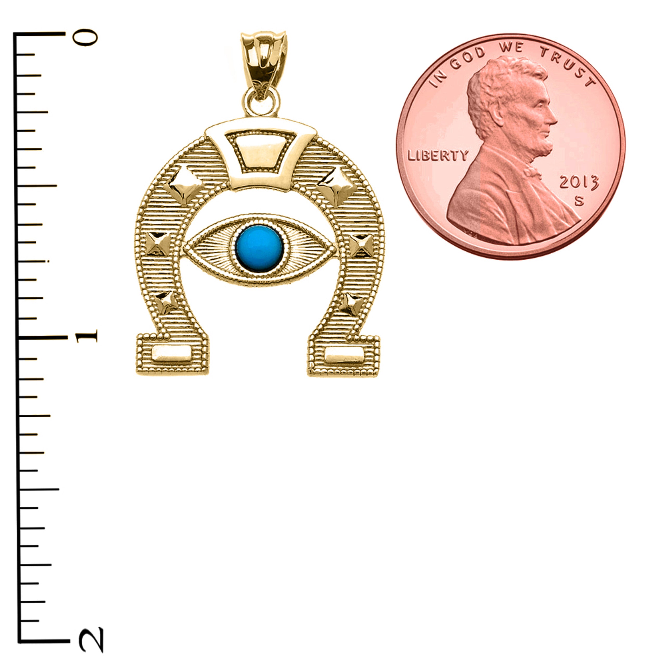Solid Gold Evil Eye Protection Horse Shoe Good luck Pedant Necklace(Available In Yellow/Rose/White Gold)