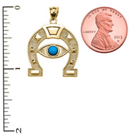 Solid Gold Evil Eye Protection Horse Shoe Good luck Pedant Necklace(Available In Yellow/Rose/White Gold)