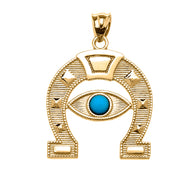 Solid Gold Evil Eye Protection Horse Shoe Good luck Pedant Necklace(Available In Yellow/Rose/White Gold)