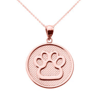 Gold Dog Paw Print Disc Pendant Necklace(Available In Yellow/Rose/White Gold)
