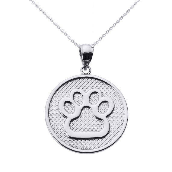Gold Dog Paw Print Disc Pendant Necklace(Available In Yellow/Rose/White Gold)
