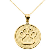 Gold Dog Paw Print Disc Pendant Necklace(Available In Yellow/Rose/White Gold)