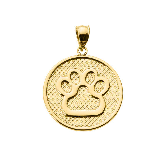 Gold Dog Paw Print Disc Pendant Necklace(Available In Yellow/Rose/White Gold)