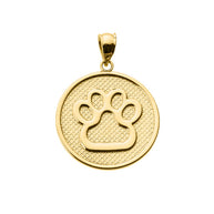 Gold Dog Paw Print Disc Pendant Necklace(Available In Yellow/Rose/White Gold)