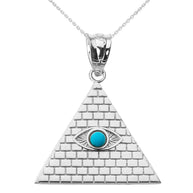 Gold Egyptian Pyramid Genuine Turquoise Gemstone Evil Eye Pendant Necklace (Available in Yellow/Rose/White Gold)