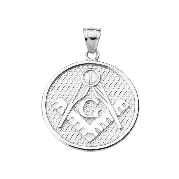 .925 Sterling Silver Freemason Square & Compass Round Medallion Pendant Necklace