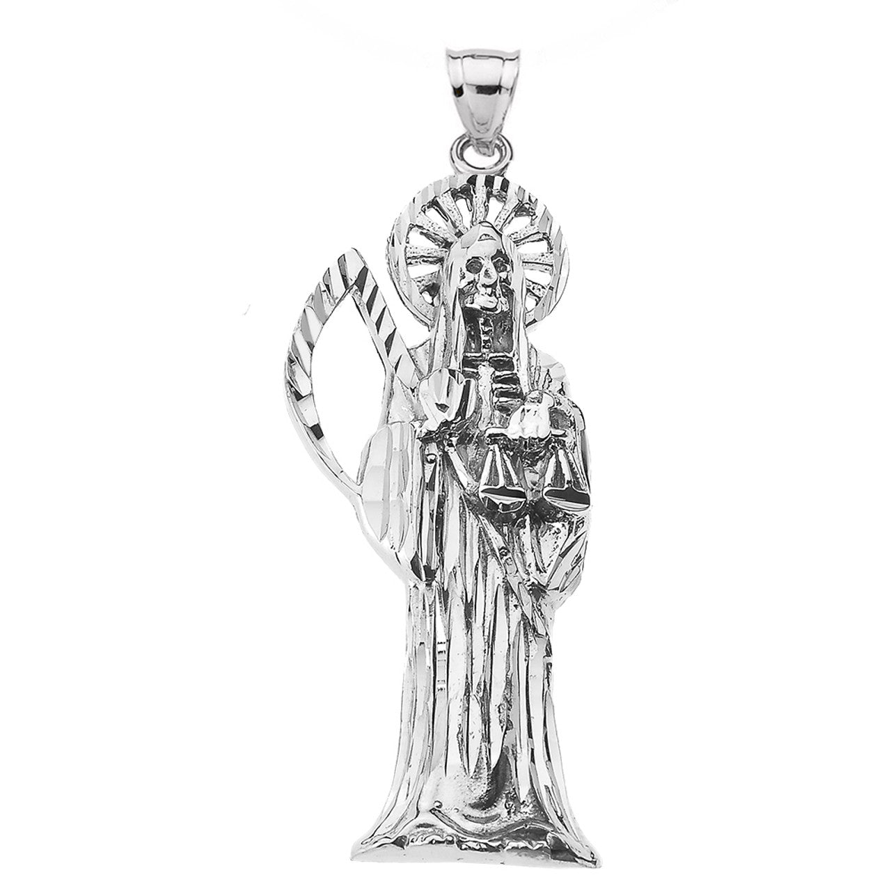 Sterling Silver Santa Muerte Grim Reaper Pendant Necklace