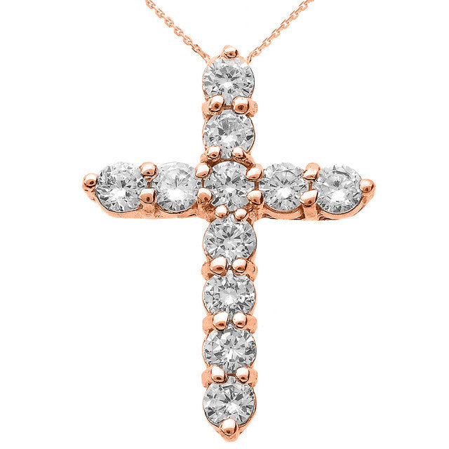 14K Gold Round Diamond Cross Necklace (Available in Yellow/Rose/White Gold)