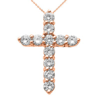 14K Gold Round Diamond Cross Necklace (Available in Yellow/Rose/White Gold)