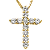 14K Gold Round Diamond Cross Necklace (Available in Yellow/Rose/White Gold)