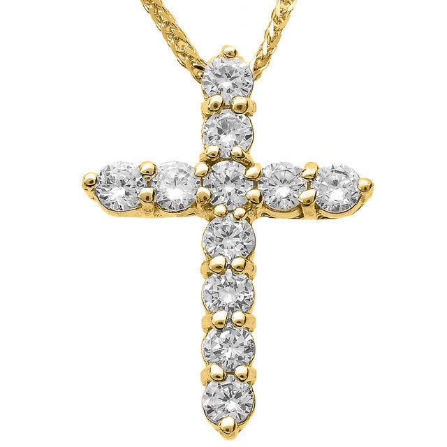 14K Gold Round Diamond Cross Necklace (Available in Yellow/Rose/White Gold)