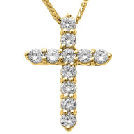 14K Gold Round Diamond Cross Necklace (Available in Yellow/Rose/White Gold)