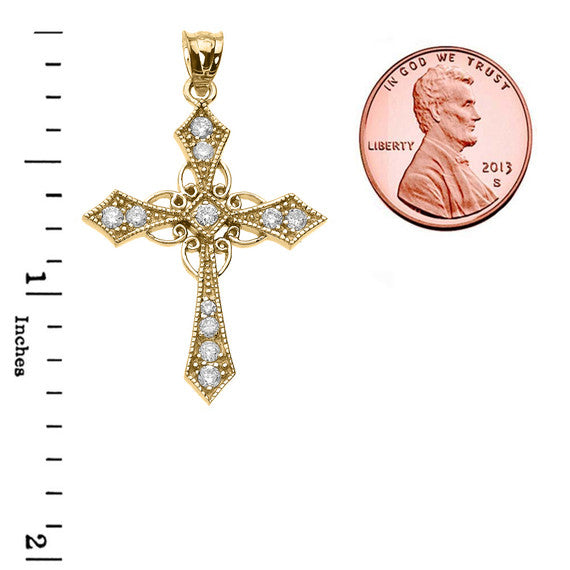 Gold Diamond Celtic Cross Pendant Necklace(Available In Yellow/Rose/White Gold)