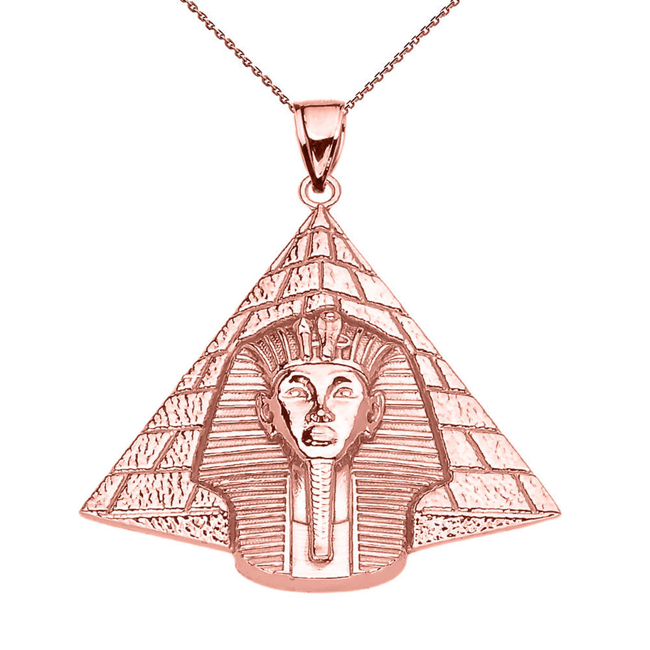 Gold Detailed Egyptian Pyramid King Tut (Tutankhamun) Pendant Necklace(Available In Yellow/Rose/White Gold)
