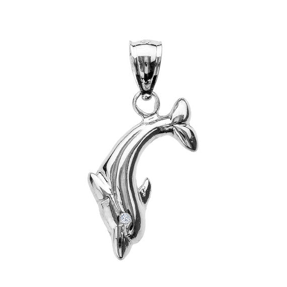 .925 Sterling Silver Diamond Dolphin Pendant Necklace