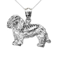 .925 Sterling Silver Diamond Cut King Charles Spaniel Pendant Necklace