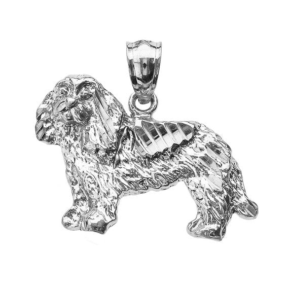 .925 Sterling Silver Diamond Cut King Charles Spaniel Pendant Necklace
