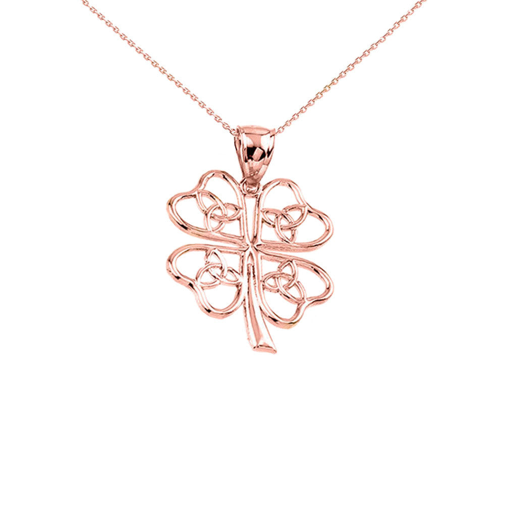 Solid Gold Celtic Trinity Knot Clover Pendant Necklace (Available in Yellow/Rose/White Gold)