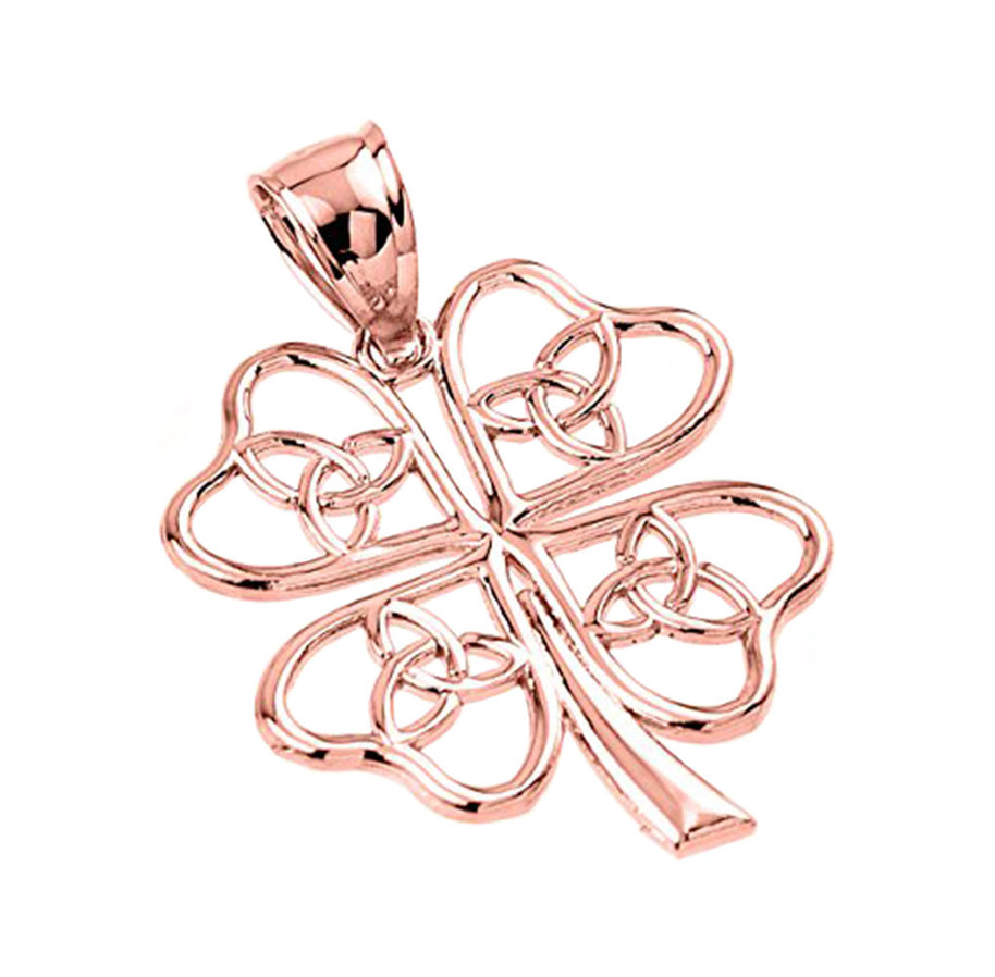 Solid Gold Celtic Trinity Knot Clover Pendant Necklace (Available in Yellow/Rose/White Gold)