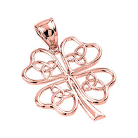 Solid Gold Celtic Trinity Knot Clover Pendant Necklace (Available in Yellow/Rose/White Gold)