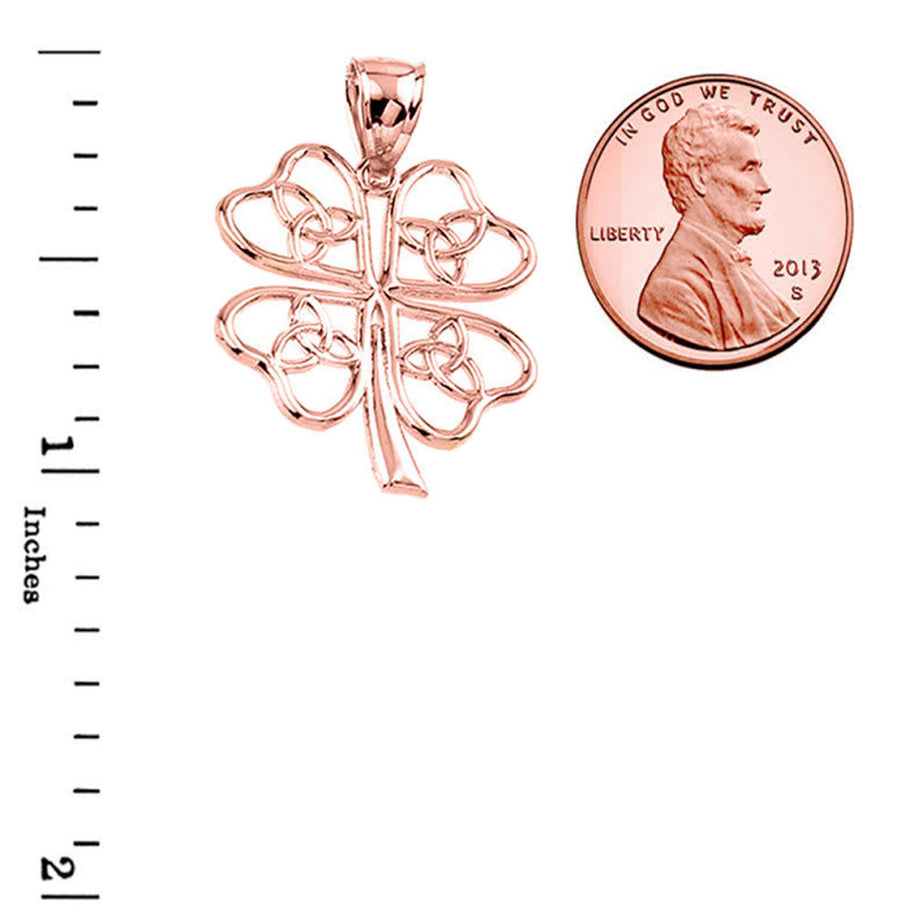 Solid Gold Celtic Trinity Knot Clover Pendant Necklace (Available in Yellow/Rose/White Gold)