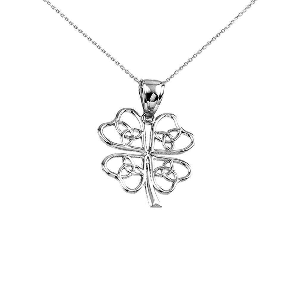 Solid Gold Celtic Trinity Knot Clover Pendant Necklace (Available in Yellow/Rose/White Gold)