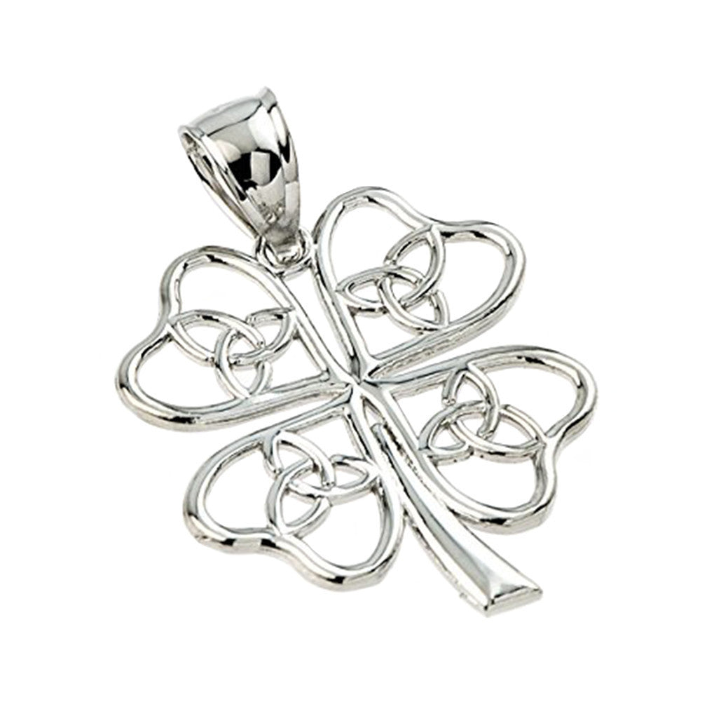 Solid Gold Celtic Trinity Knot Clover Pendant Necklace (Available in Yellow/Rose/White Gold)