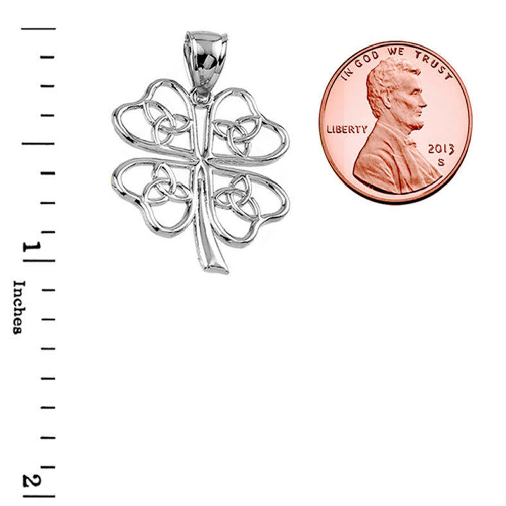 Solid Gold Celtic Trinity Knot Clover Pendant Necklace (Available in Yellow/Rose/White Gold)